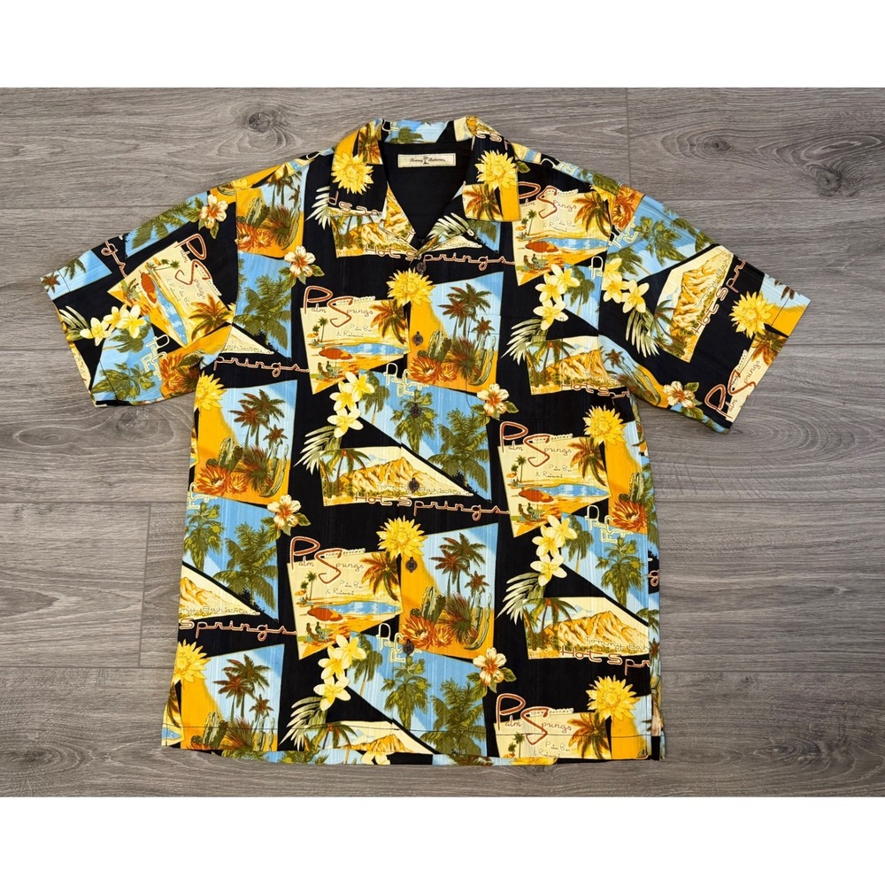 VTG Tommy Bahama Silk‎ Palm Springs Hawaiian SM Camp Shirt Magnum PI Cruise